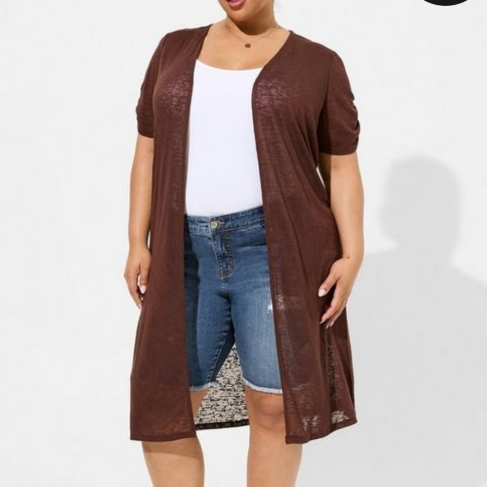 🆕️ CHOCOLATE BROWN SLUB DUSTER - RUCHED SHORT SLEEVE